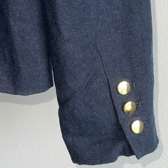 Harvé Bernard Women’s Navy Blue Linen Blazer Jacket Business Casual Preppy SZ 10 - Picture 5 of 6